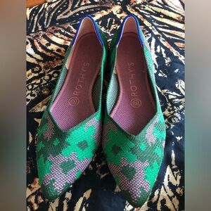 Rothys Green Floral Botanicamo Points Sz 7 Ballet Pointed Toe Shoes Flat Knit